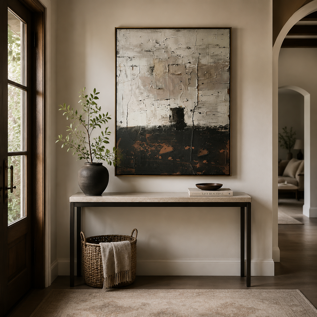 Weathered Silence – Neutral Black and Beige Abstract Textured Painting