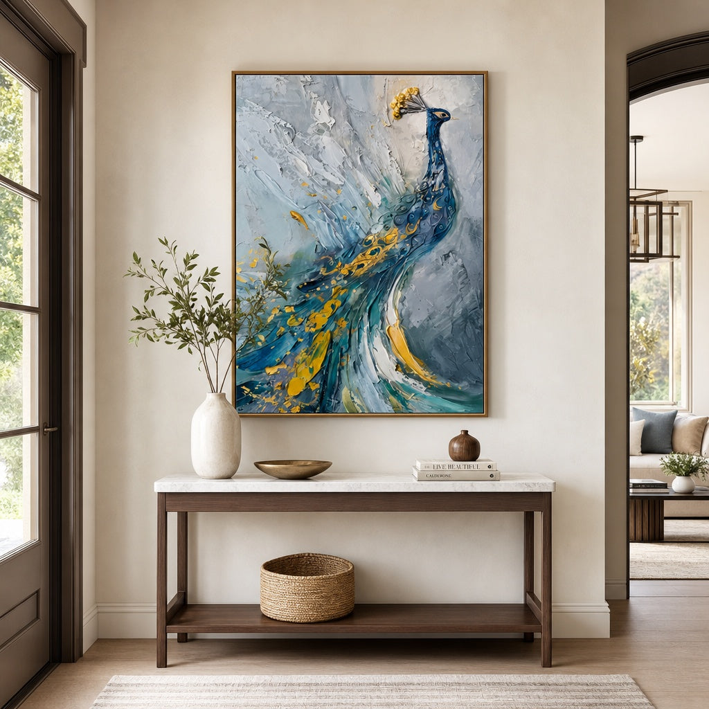Blue Peacock Textured Abstract Painting