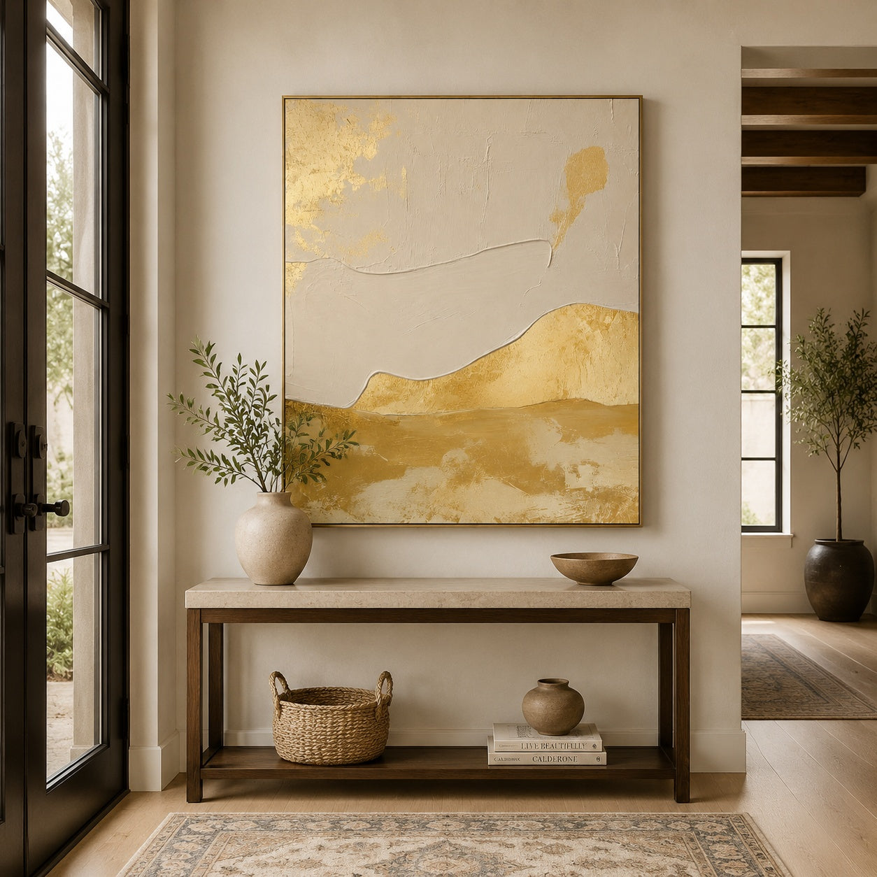 Golden Serenity Flow – Neutral Gold Abstract Textured Painting