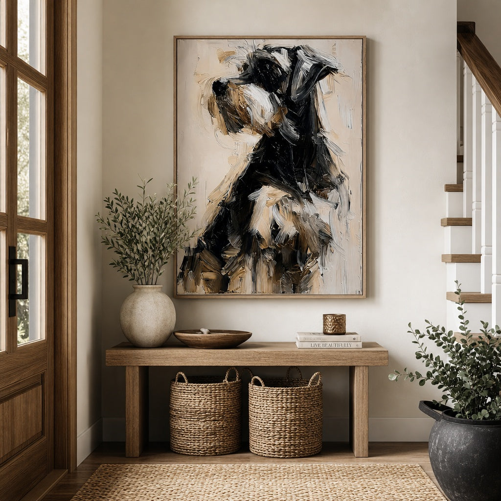 Black and White Dog Textured Portrait Painting