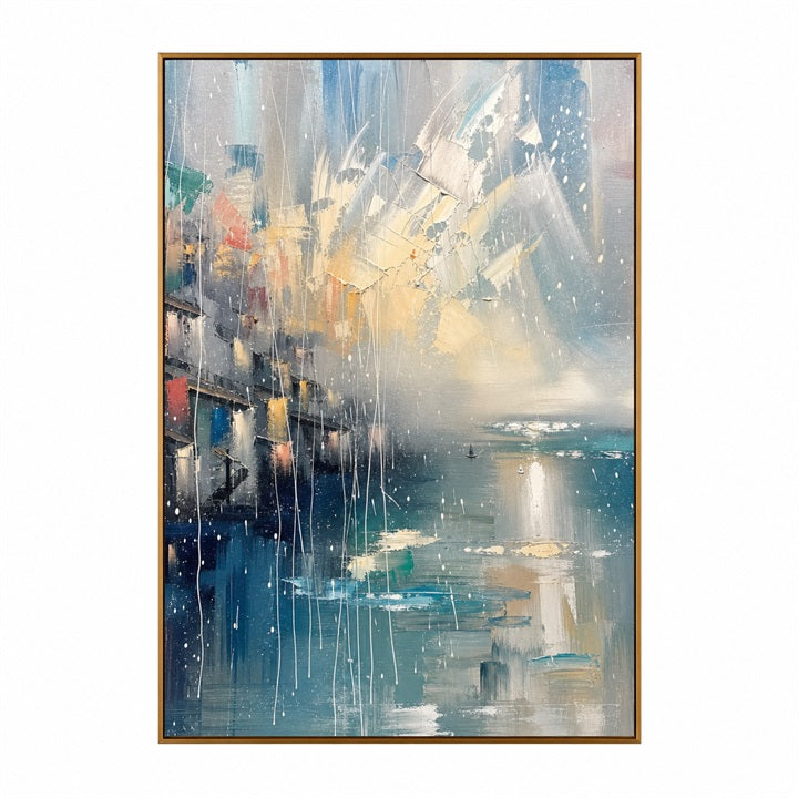 Coastal City Light – Blue Abstract Seascape Painting