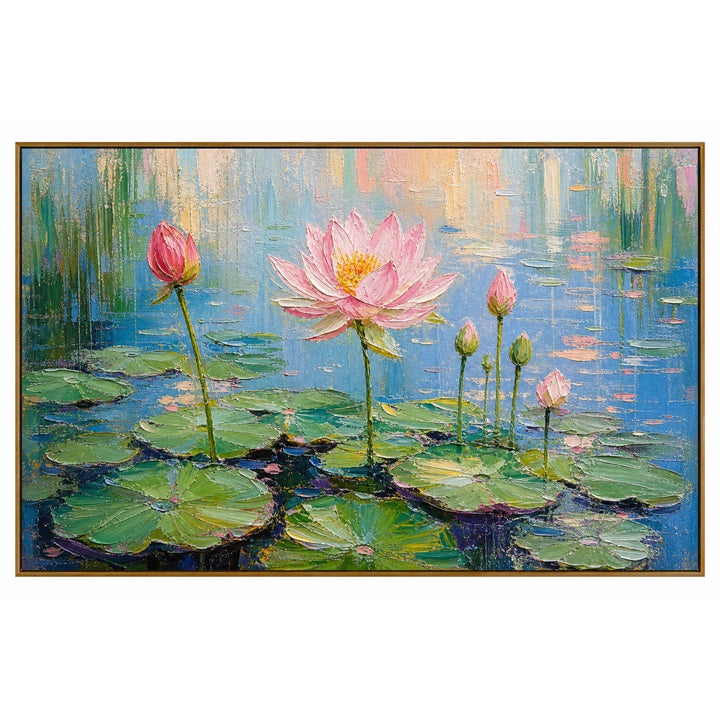 Blush Lotus Morning – Pink Impressionist Pond Painting