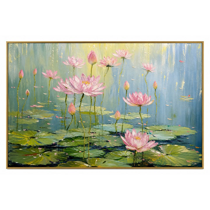 Lotus Garden in Bloom – Pink Impressionist Floral Painting