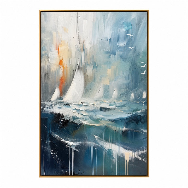 Sailing Through Blue – Abstract Sailboat Seascape Painting