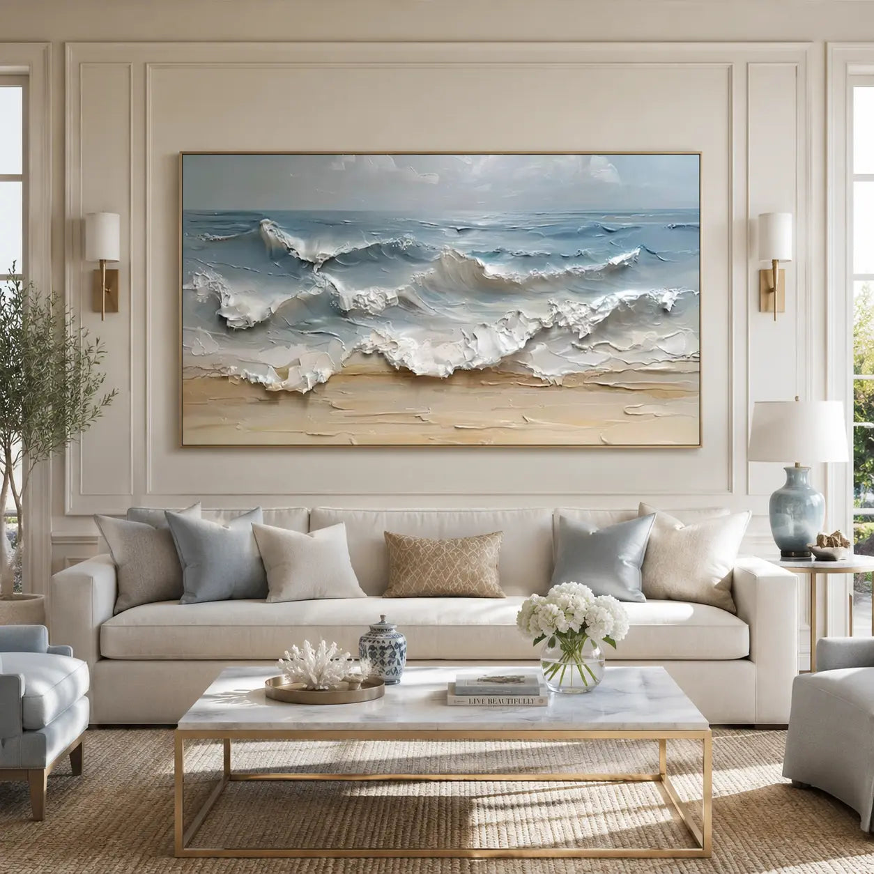 Ocean Whisper – Hand-Painted Textured Coastal Waves Oil Painting