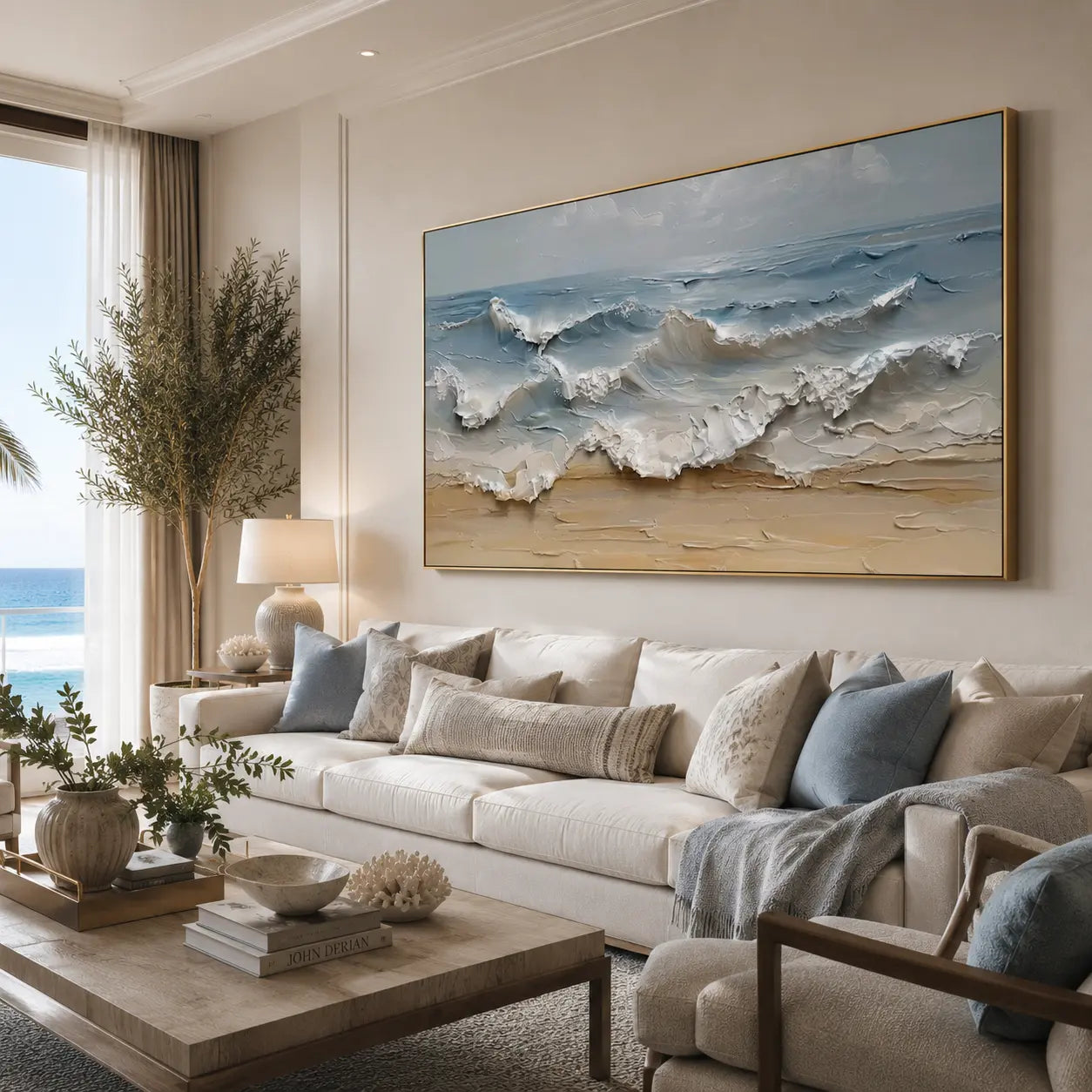 Ocean Whisper – Hand-Painted Textured Coastal Waves Oil Painting