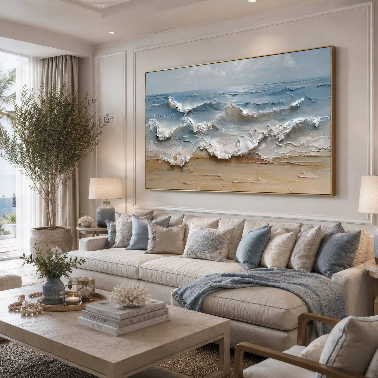 Ocean Whisper – Hand-Painted Textured Coastal Waves Oil Painting