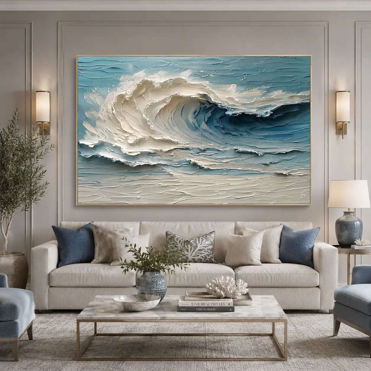 Ocean Whisper II – Hand-Painted Textured Wave Wall Art