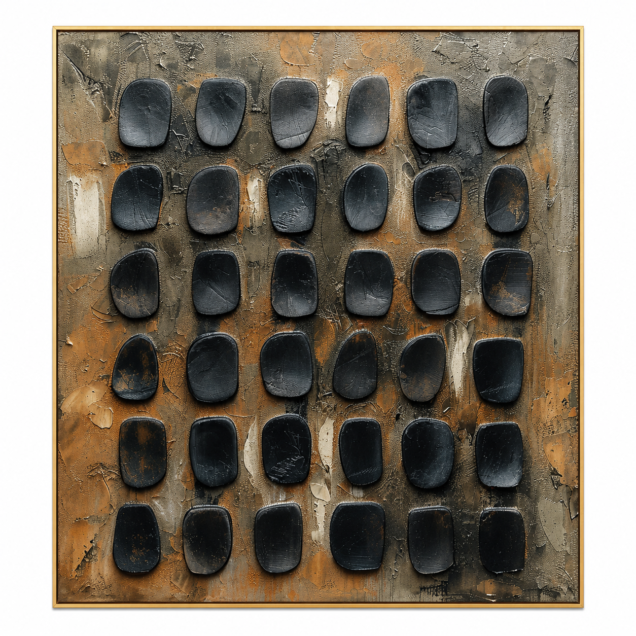 Black Stone Grid – Brown and Gray Textured Abstract Painting