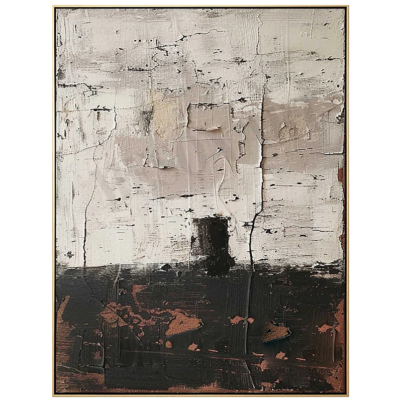 Weathered Silence – Neutral Black and Beige Abstract Textured Painting