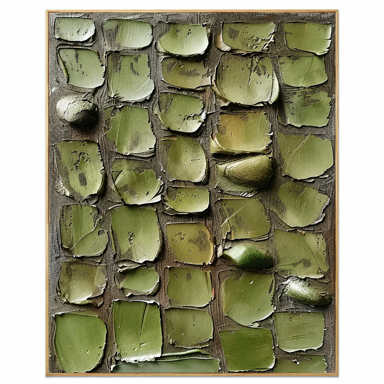 Olive Stone Mosaic – Green Textured Abstract Painting