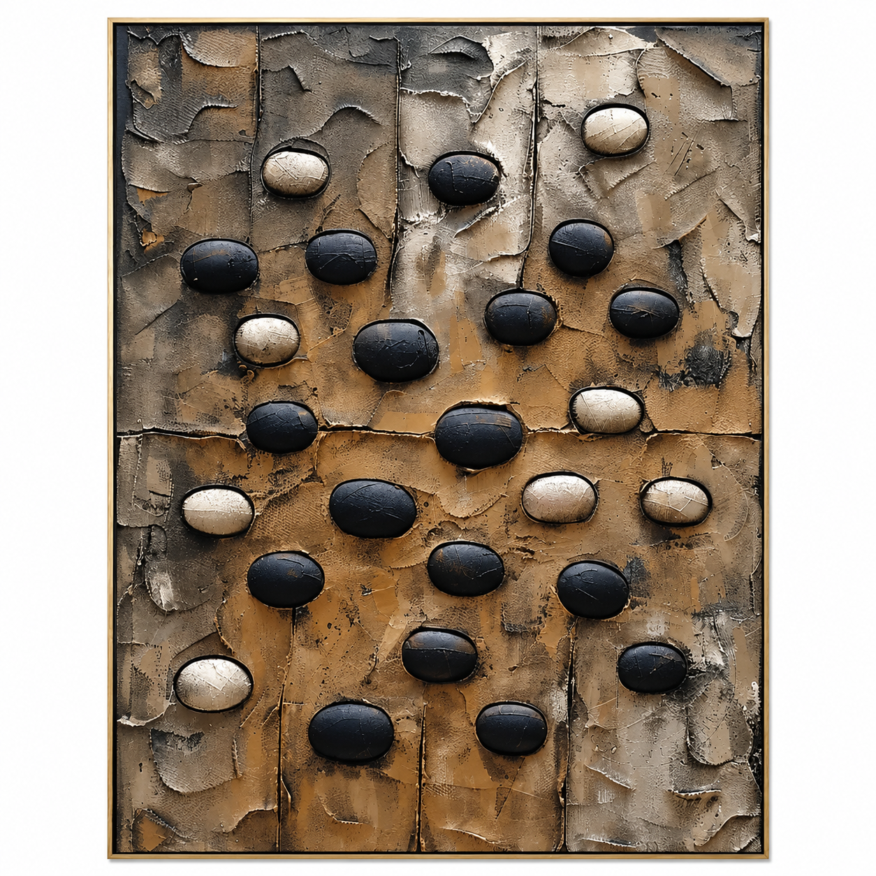Earthen Pebble Rhythm – Black and Beige Textured Abstract PaintingEarthen Pebble Rhythm – Black and Beige Textured Abstract Painting