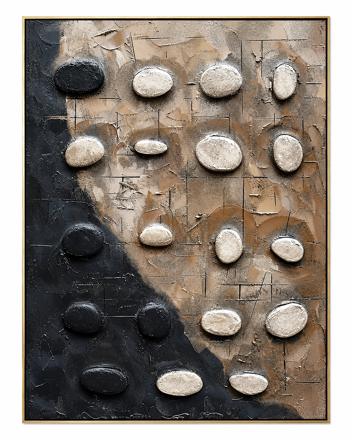 Stone Balance – Black and Beige Textured Abstract Painting