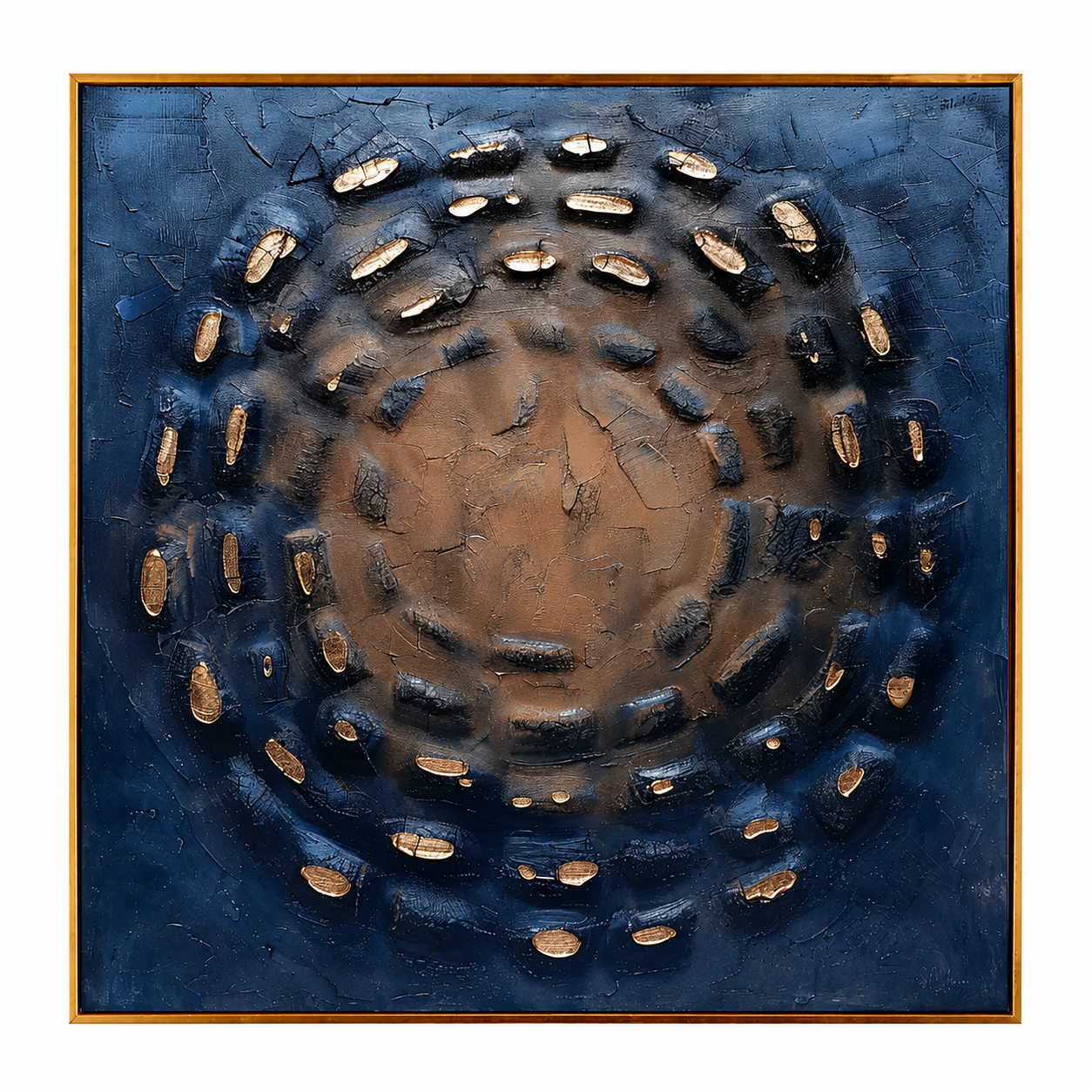 Celestial Stone Spiral – Blue and Brown Textured Abstract Painting