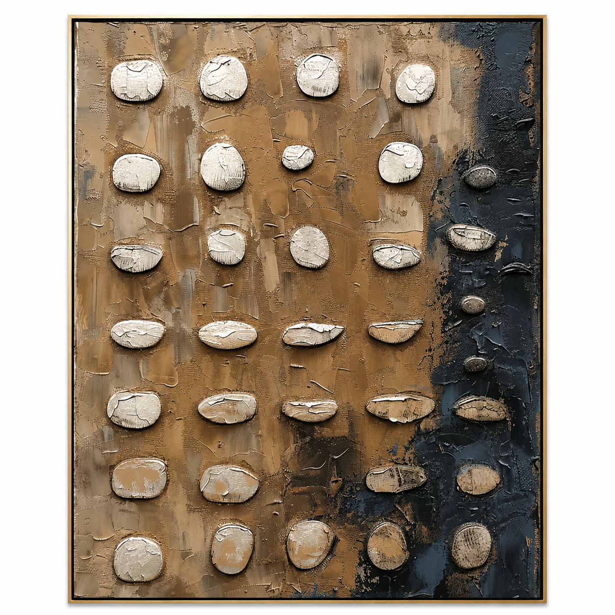 Stone Grid Harmony – Beige and Charcoal Textured Abstract Painting