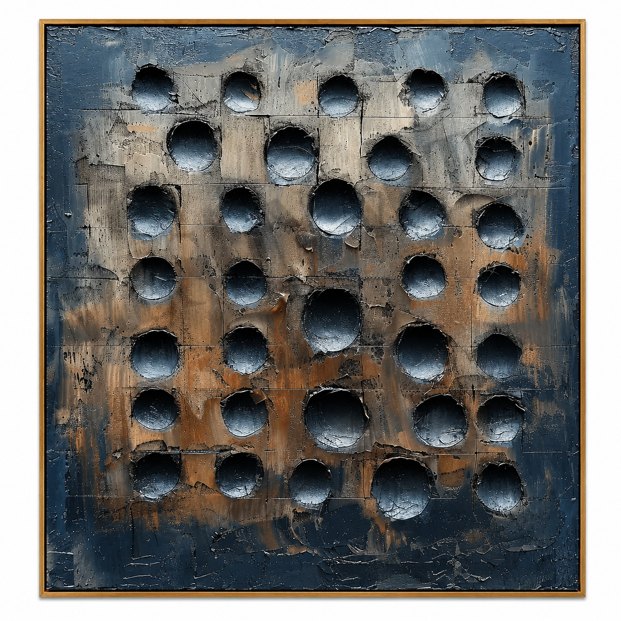 Industrial Stone Matrix – Blue Gray Textured Abstract Painting