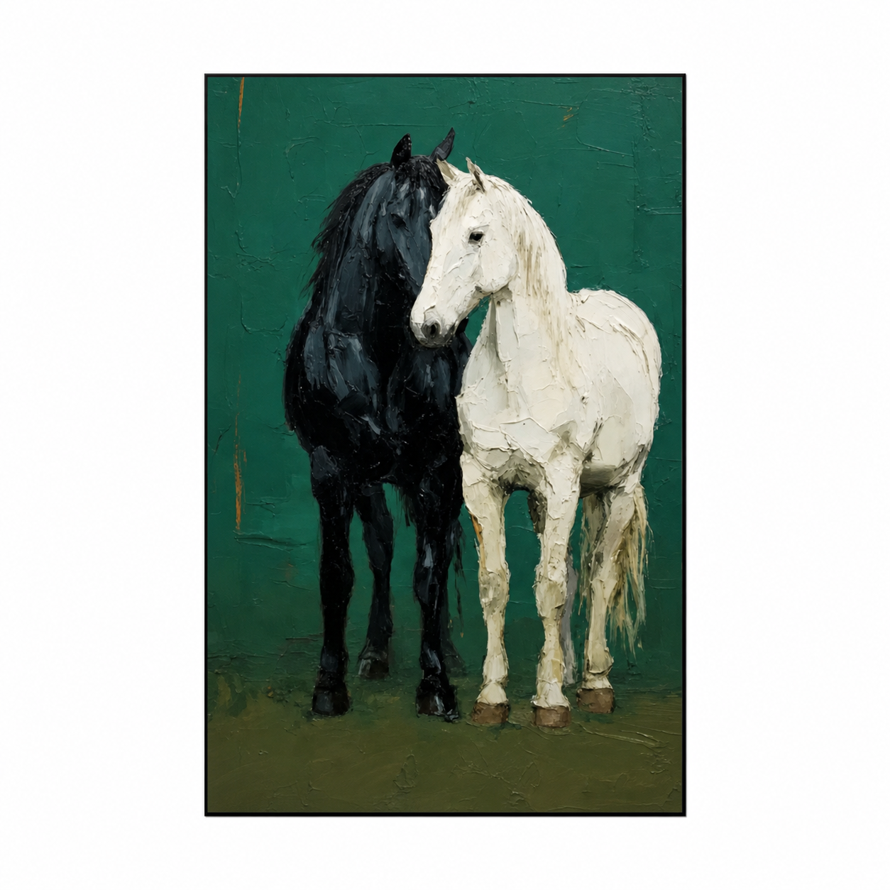 Black and White Horse Couple Textured Painting