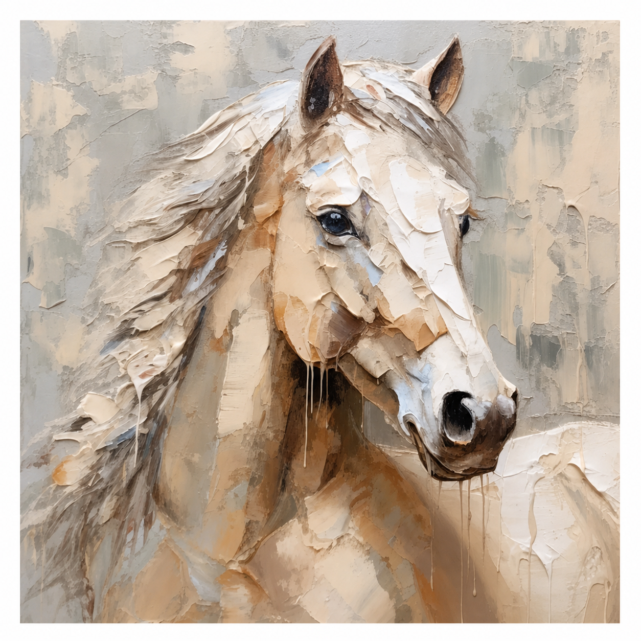 White Horse Textured Equestrian Painting