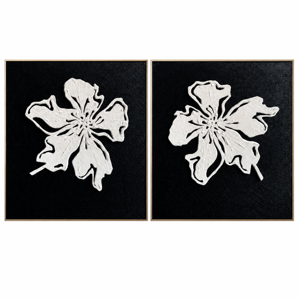 Black White Floral Relief Diptych