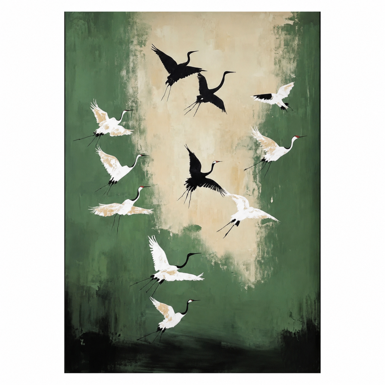 Flying Cranes Nature Landscape Painting