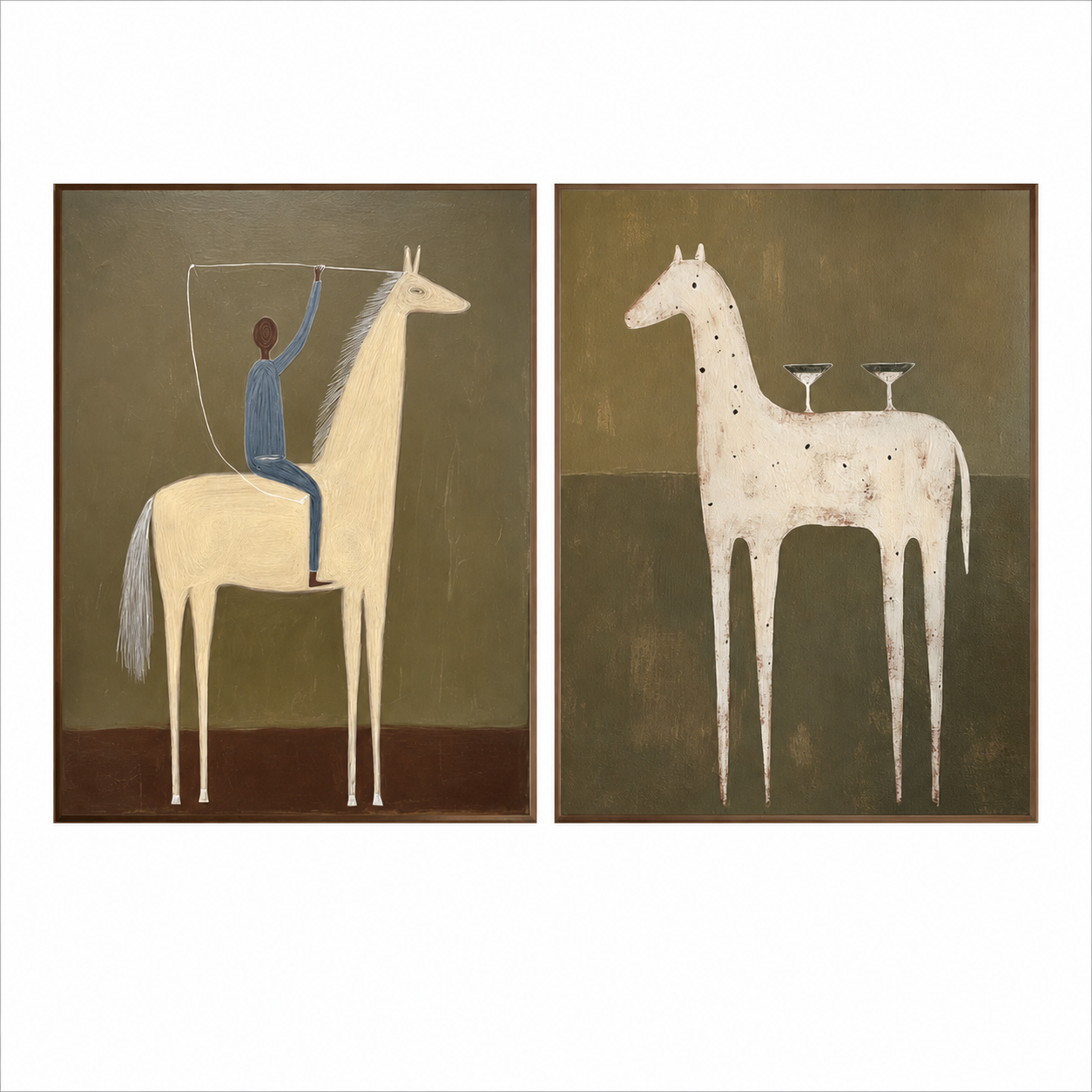 Minimalist Horse Duo Bohemian Painting