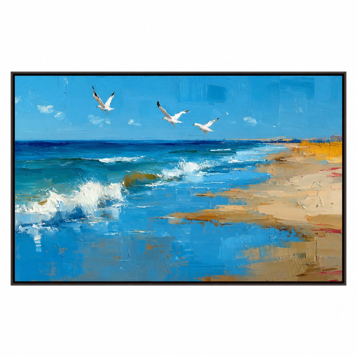 Seagulls Over Blue Shore