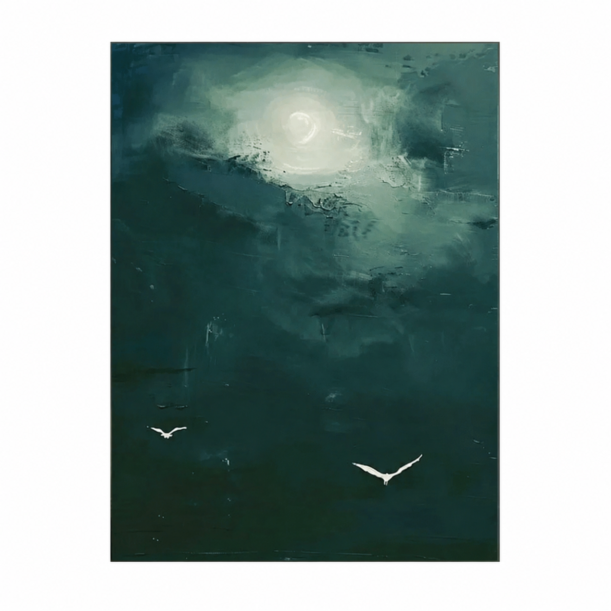 Moonlight Ocean Birds Abstract Painting