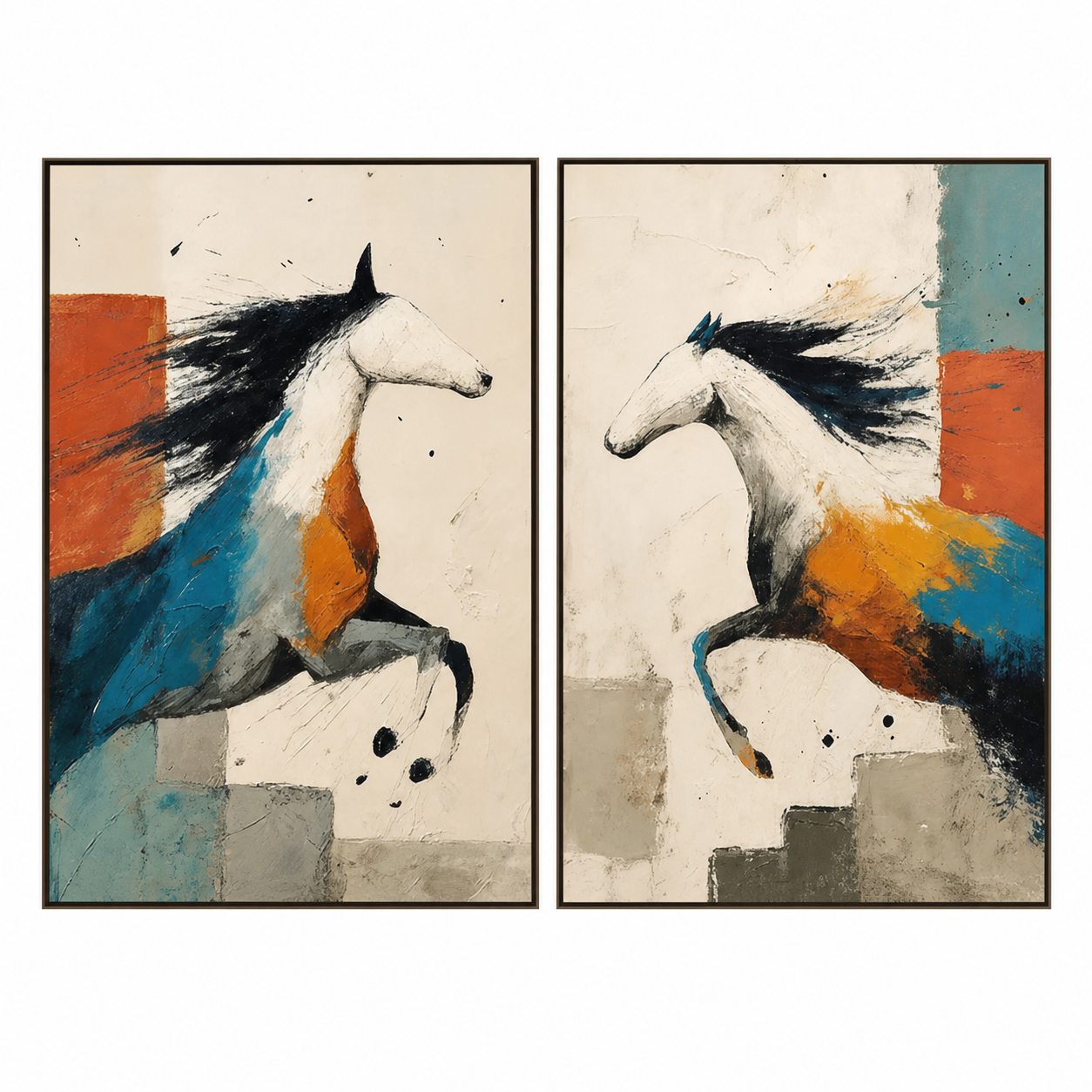 Colorful Horse Duo Abstract Painting