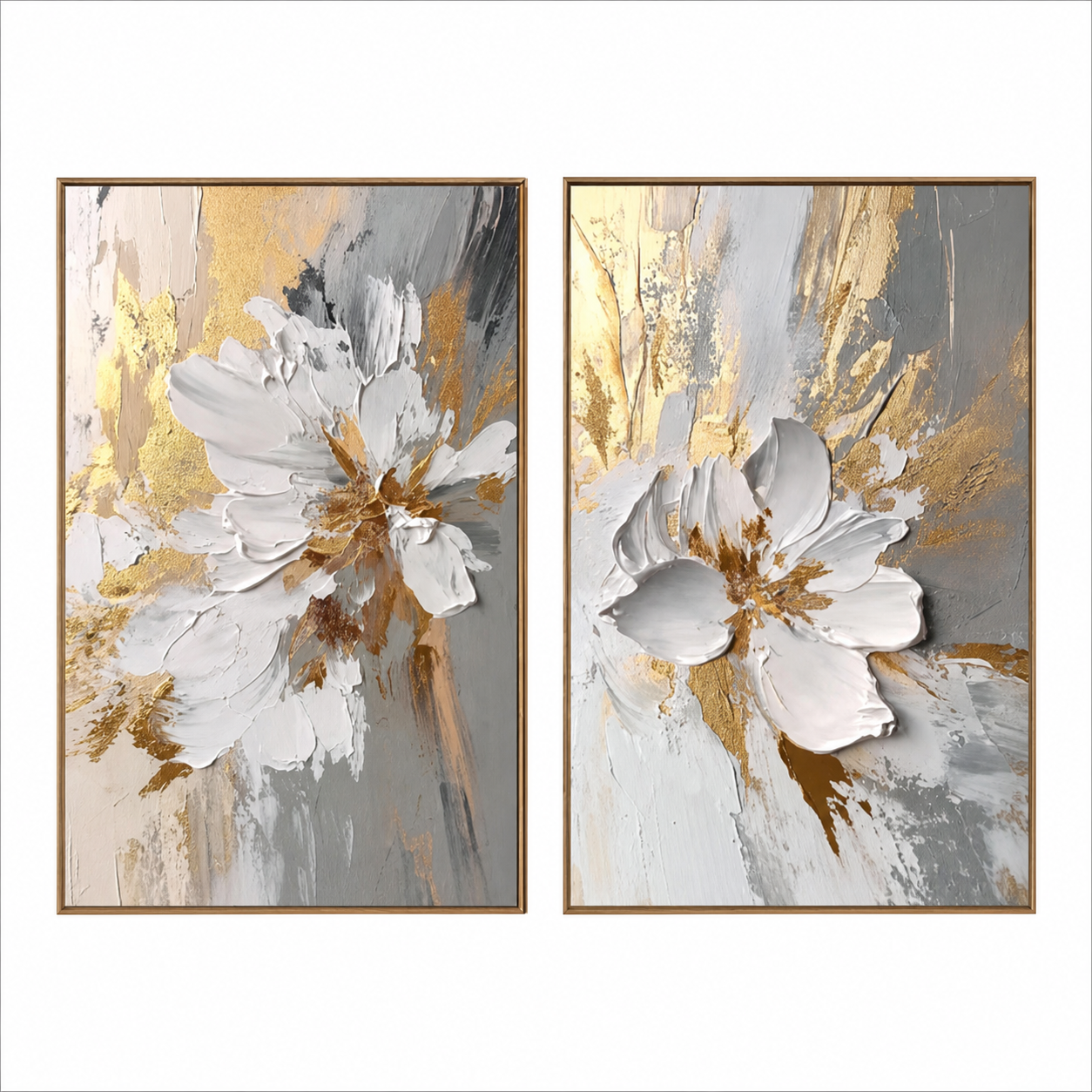 Golden White Blossom Diptych