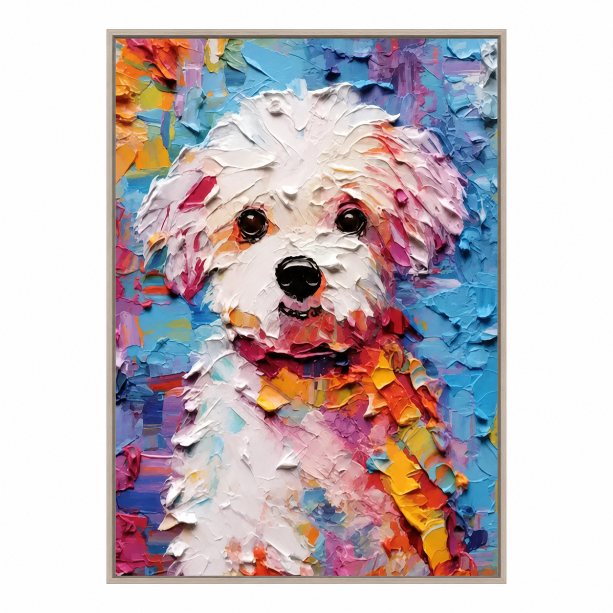 Colorful White Puppy Portrait Painting