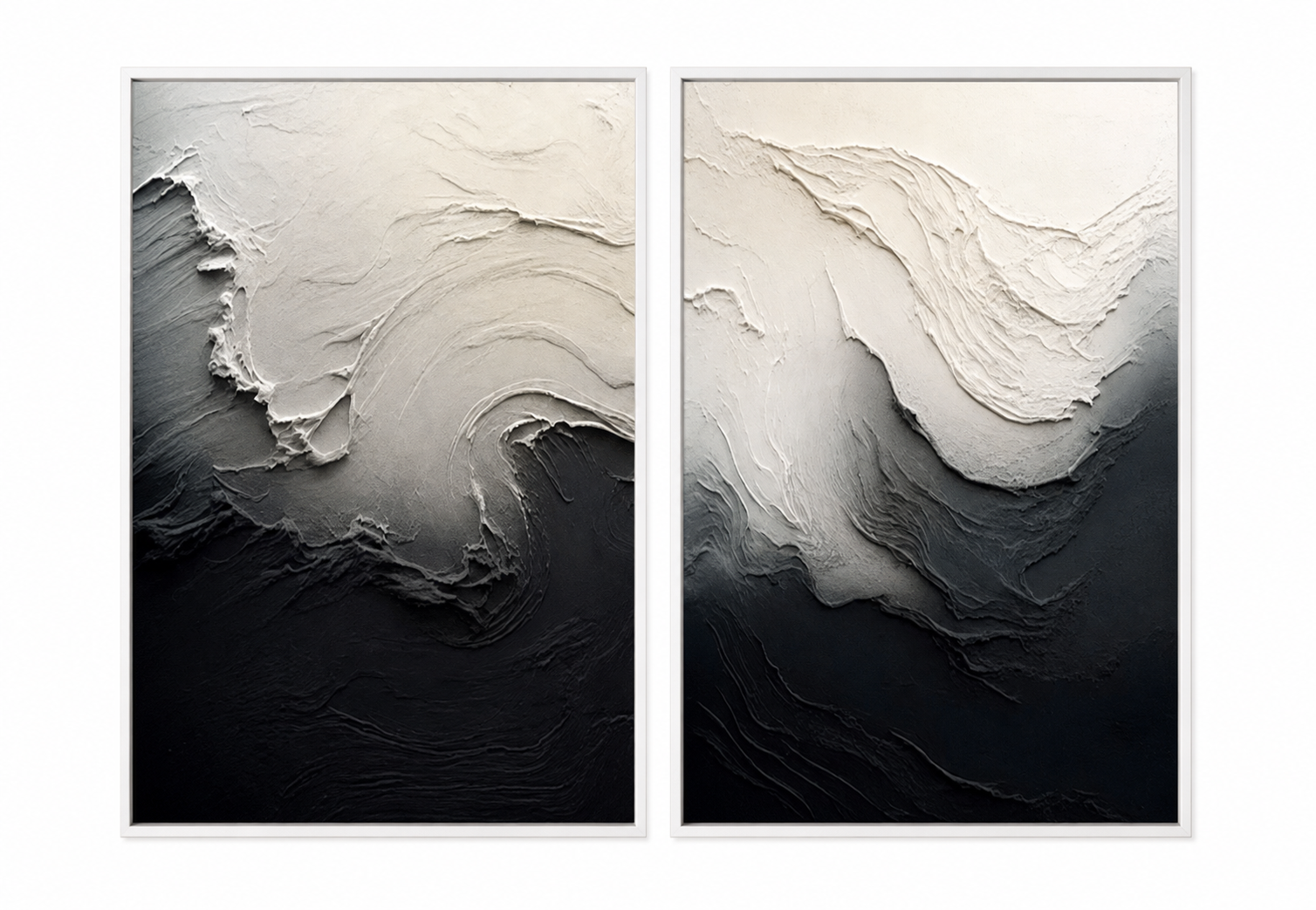 Monochrome Wave Relief Diptych